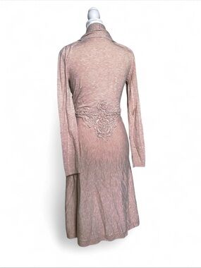 Together Blush Pink Long Sleeve Midi Cardigan with Lace Waist Appliqué